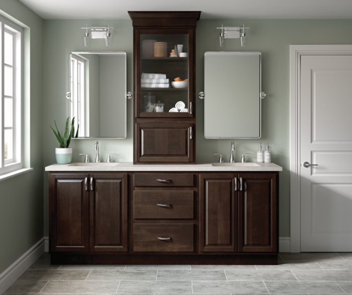 Traditional Bathroom Cabinets with Modern Dark Stain
