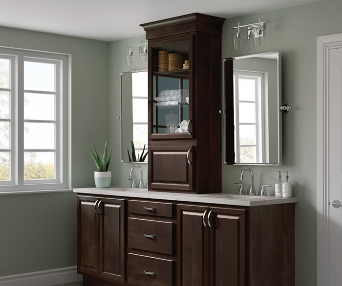 Traditional Bathroom Cabinets with Modern Dark Stain