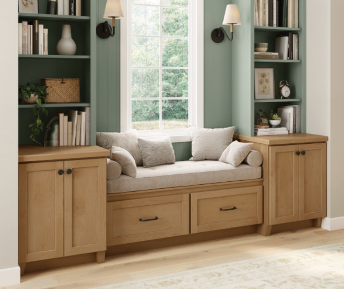 Built In Storage Cabinets with Window Seat